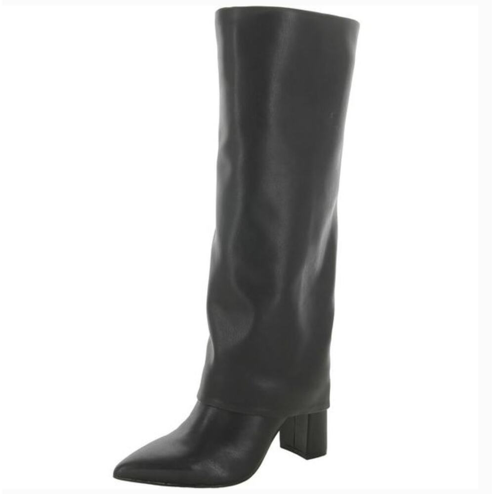 Marc Fisher Black Pointed-Toe Knee-High Block Heel Boots - Picture 2 of 13